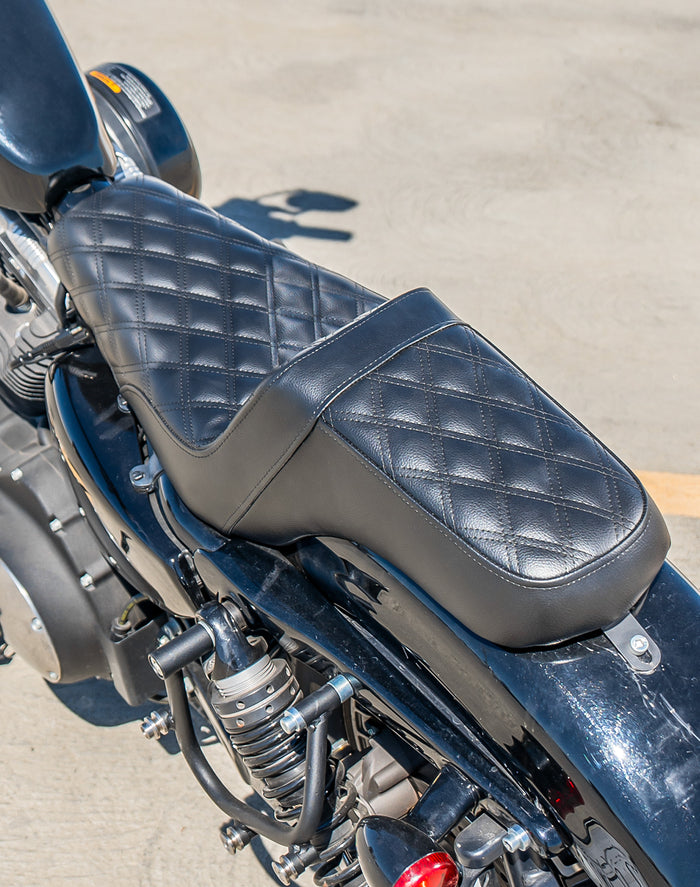 Iron Born Diamond Stitch 2-Up Seat For Harley Sportster 883 Low XL883L Black Lifestyle