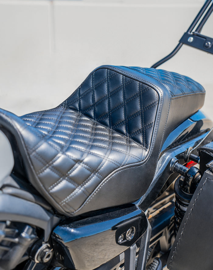 Iron Born Diamond Stitch 2-Up Seat For Harley Sportster Nightster RH975/S Black Lifestyle Vertical