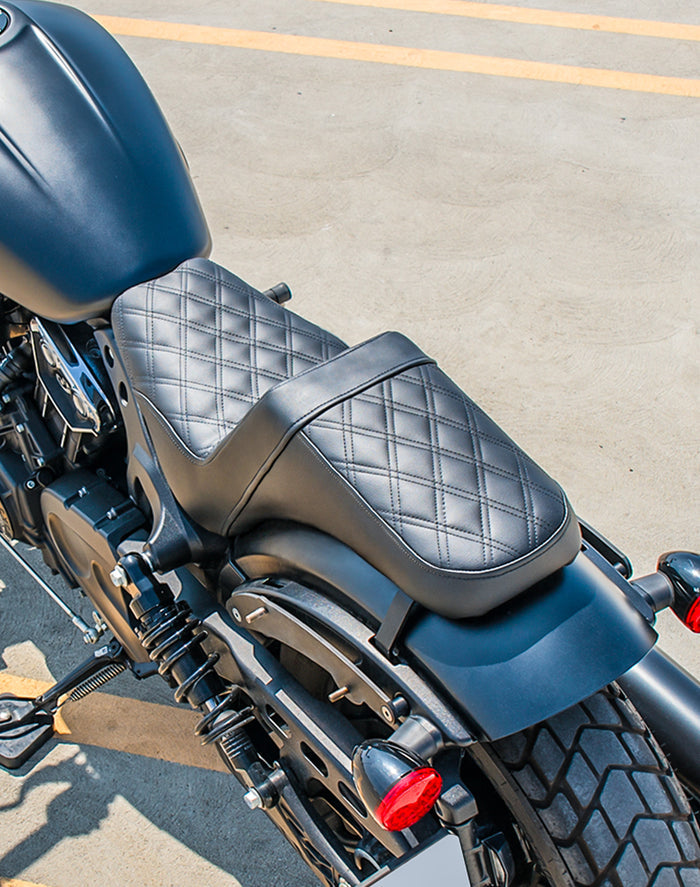 Iron Born Diamond Stitch Indian Scout Bobber Sixty 2-Up Seat Black Lifestyle