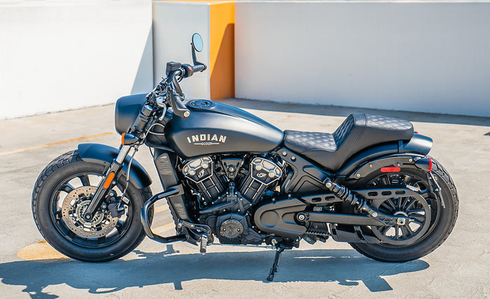 Iron Born Diamond Stitch Indian Scout Rogue 2-Up Seat Black Lifestyle @expand