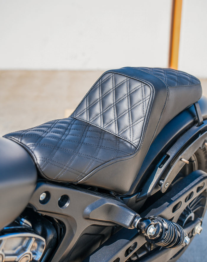 Iron Born Diamond Stitch Indian Scout Rogue 2-Up Seat Black Lifestyle