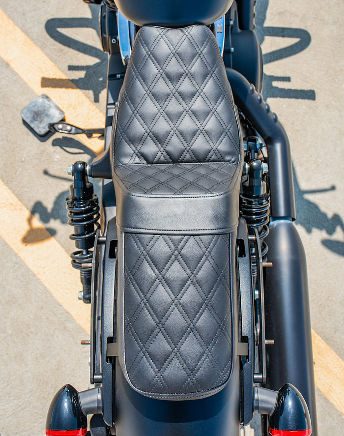 Iron Born Diamond Stitch Indian Scout Rogue 2-Up Seat Black Lifestyle