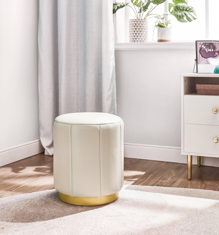 Ivory PU Leather Bedroom Makeup Stool for Vanity Table