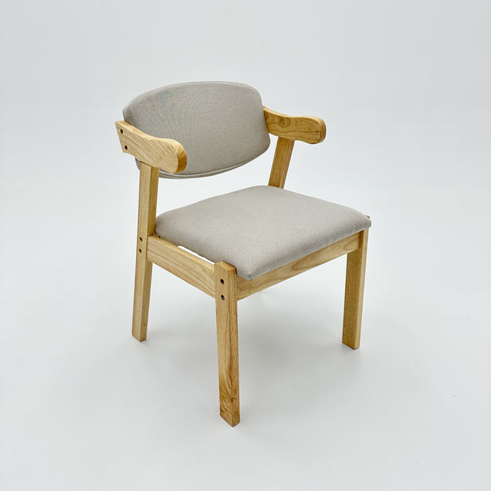 Kemo Solid Timber Study Chair/Dining Chair /Rubberwood/Cotton and Linen/Natural wood color