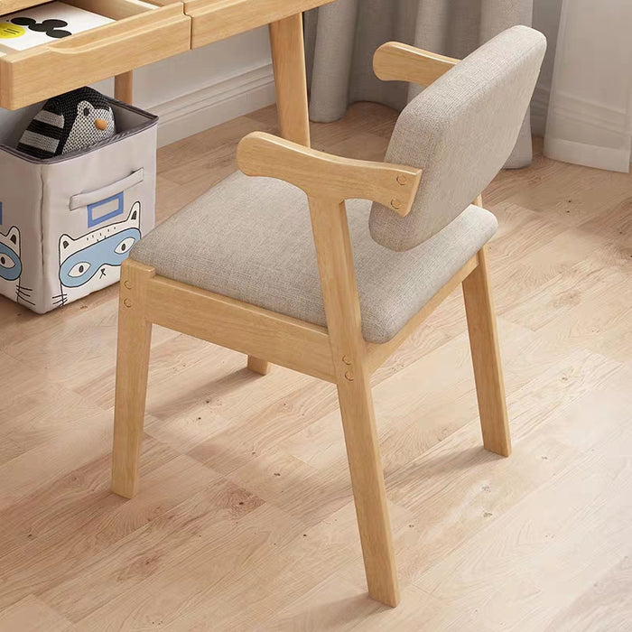 Kemo Solid Timber Study Chair/Dining Chair /Rubberwood/Cotton and Linen/Natural wood color