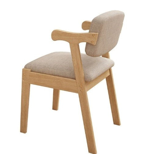 Kemo Solid Timber Study Chair/Dining Chair /Rubberwood/Cotton and Linen/Natural wood color