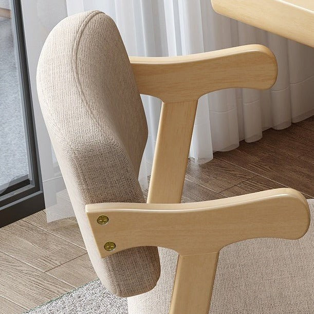 Kemo Solid Timber Study Chair/Dining Chair /Rubberwood/Cotton and Linen/Natural wood color