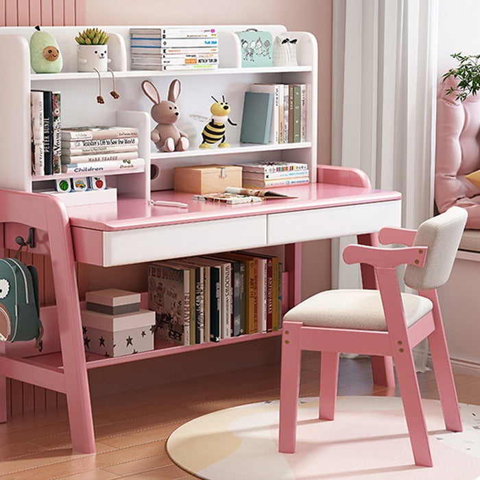 Kemo Solid Timber Study Chair/Dining Chair /Rubberwood/Cotton and Linen/Pink