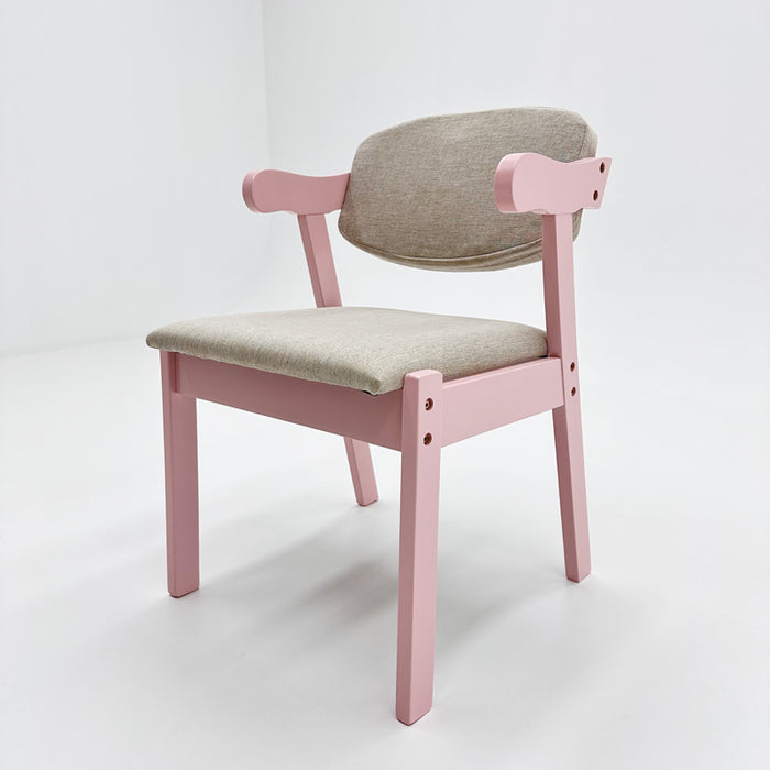 Kemo Solid Timber Study Chair/Dining Chair /Rubberwood/Cotton and Linen/Pink