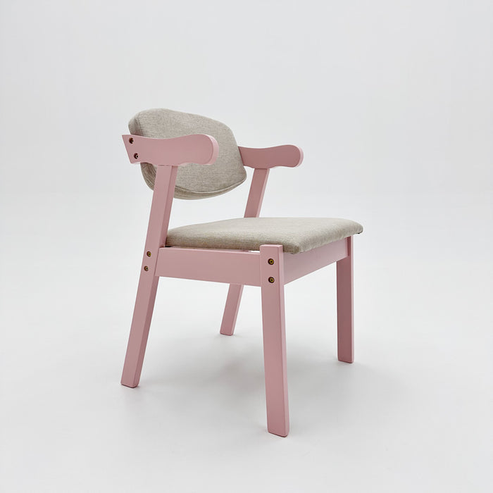 Kemo Solid Timber Study Chair/Dining Chair /Rubberwood/Cotton and Linen/Pink