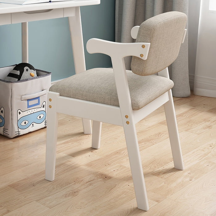Kemo Solid Timber Study Chair/Dining Chair /Rubberwood/Cotton and Linen/White