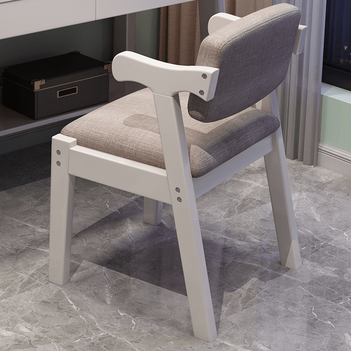 Kemo Solid Timber Study Chair/Dining Chair /Rubberwood/Cotton and Linen/White