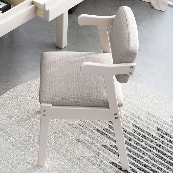Kemo Solid Timber Study Chair/Dining Chair /Rubberwood/Cotton and Linen/White