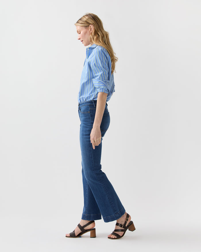 Kendall Flare 5-Pocket Jean in 3-Year Indigo Stretch Denim
