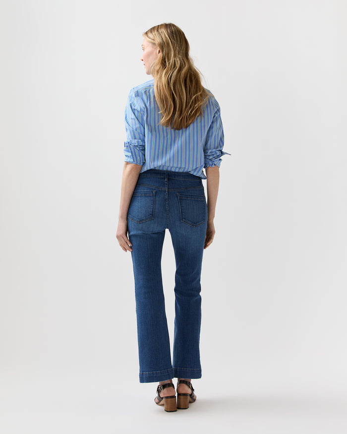 Kendall Flare 5-Pocket Jean in 3-Year Indigo Stretch Denim