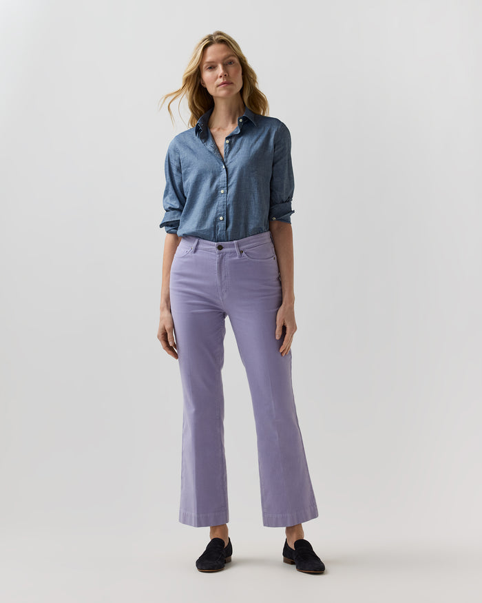 Kendall Flare 5-Pocket Jean in Lavender Stretch Moleskin