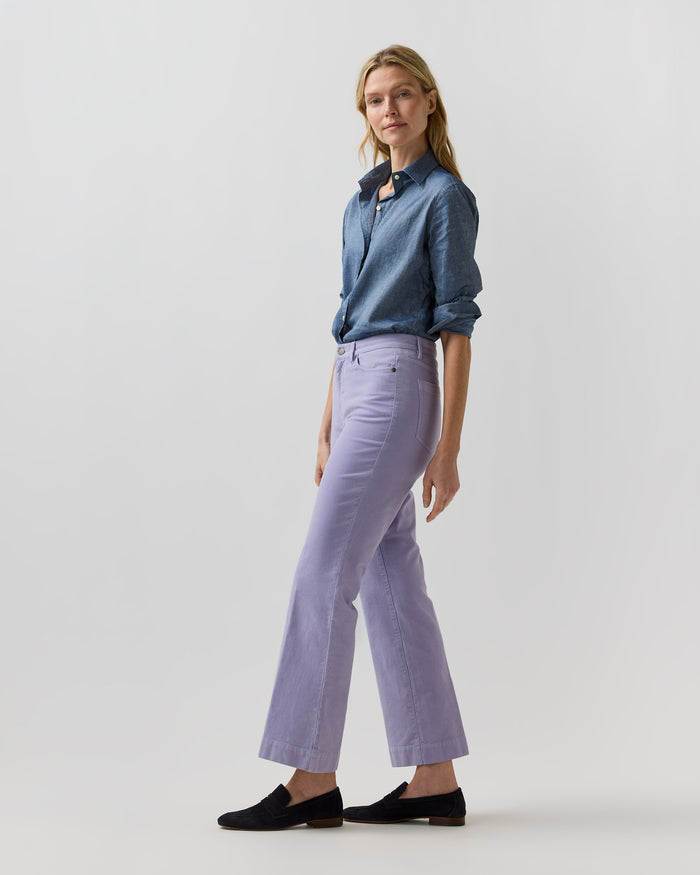 Kendall Flare 5-Pocket Jean in Lavender Stretch Moleskin