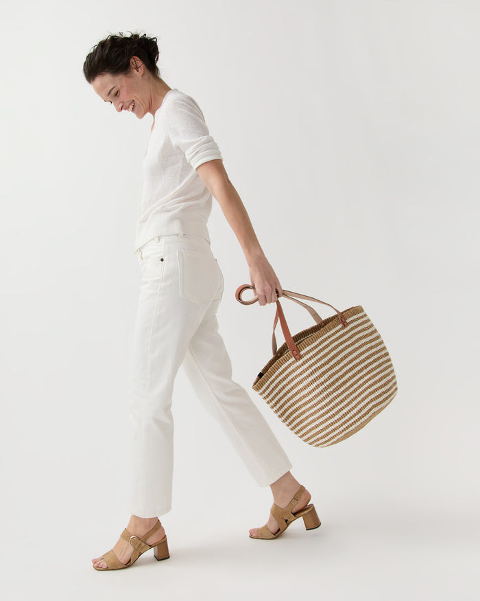 Kiondo Shopper Basket in Thin Brown Stripes