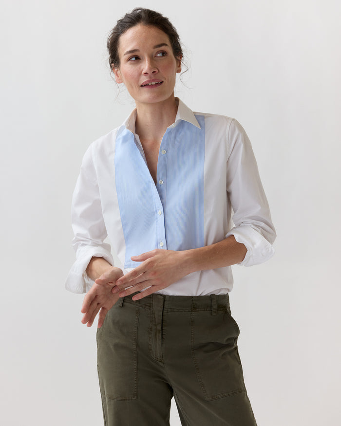 Lettie Shirt in White/Sky Small Bengal Stripe Poplin