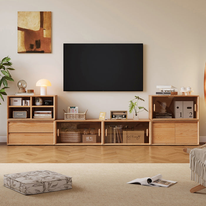Lex FAS-Graded Solid American Oak Floor-standing Modular Storage Cabinet Chest Set for Home
