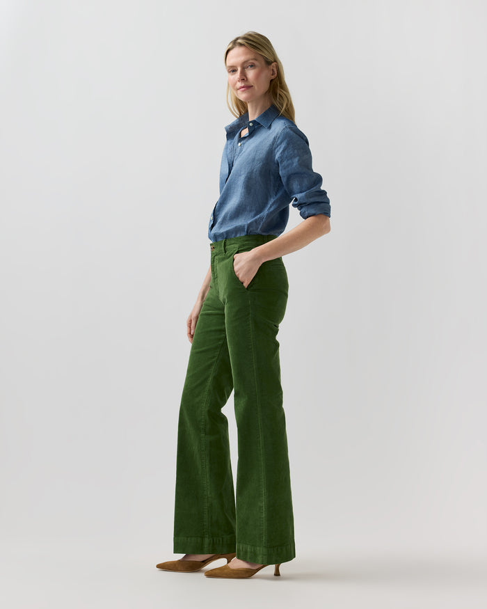 Lindy Trouser in Avocado Stretch Corduroy