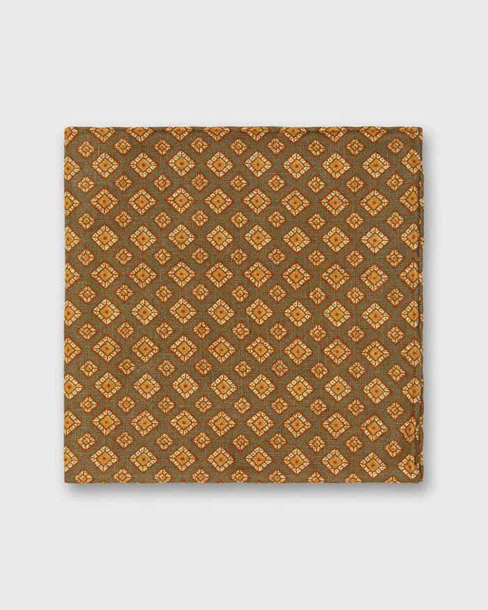 Linen Pocket Square in Brown/Orange Medallion