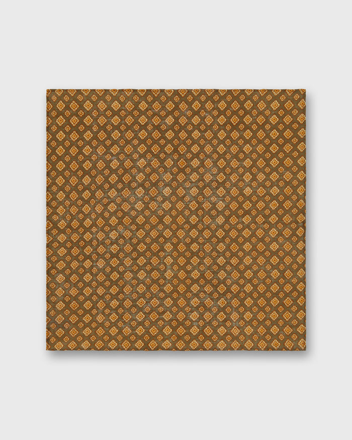 Linen Pocket Square in Brown/Orange Medallion