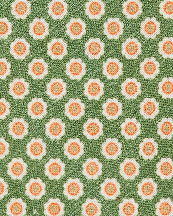 Linen Print Tie in Green/Butter/Orange Flower
