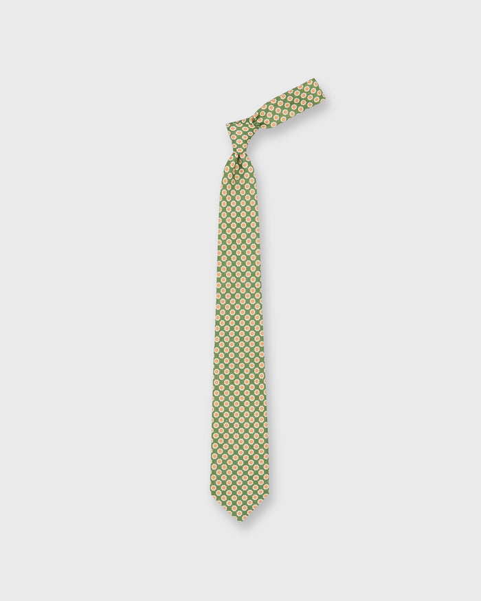 Linen Print Tie in Green/Butter/Orange Flower