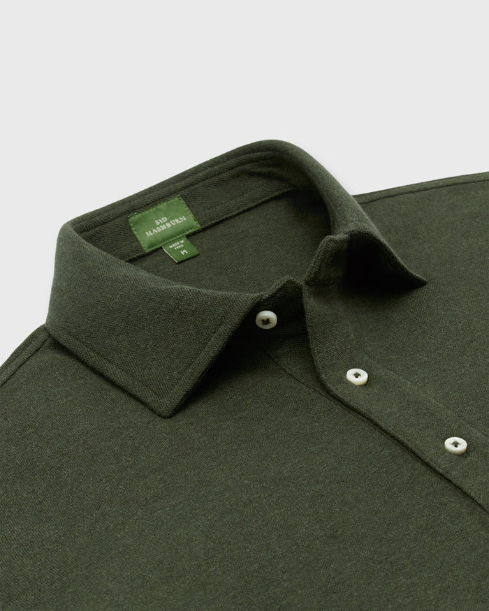 Long-Sleeved Polo in Heather Olive Pima Pique