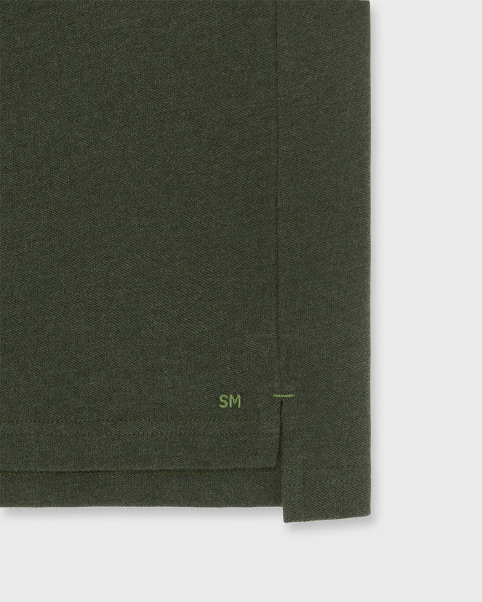 Long-Sleeved Polo in Heather Olive Pima Pique