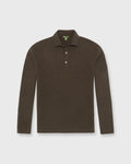 Long-Sleeved Rally Polo Sweater in Chocolate Cotton