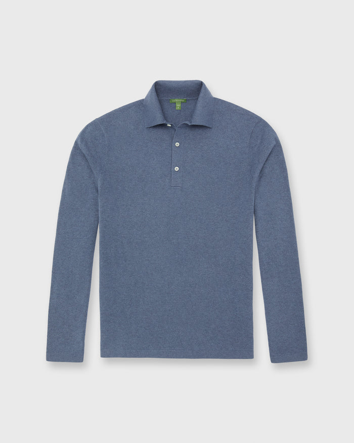 Long-Sleeved Rally Polo Sweater in Heather Blue Cotton/Cashmere