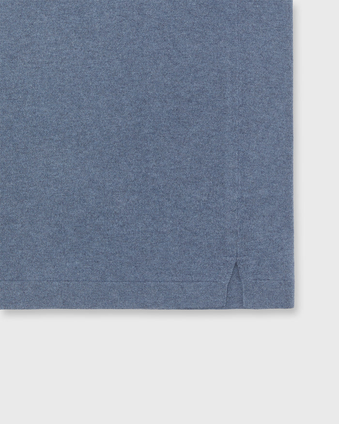 Long-Sleeved Rally Polo Sweater in Heather Blue Cotton/Cashmere