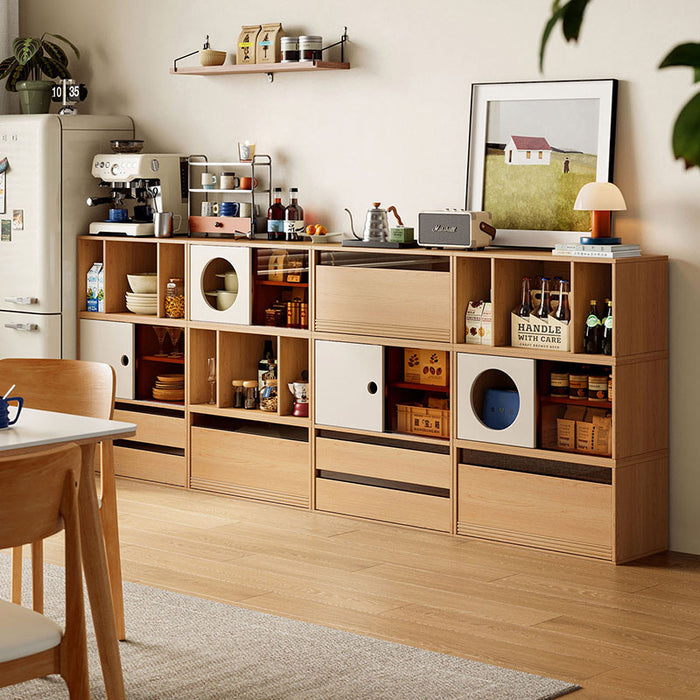 Mario Floor-standing Modular Storage Cabinet Chest Set for Home Natural Wood Color