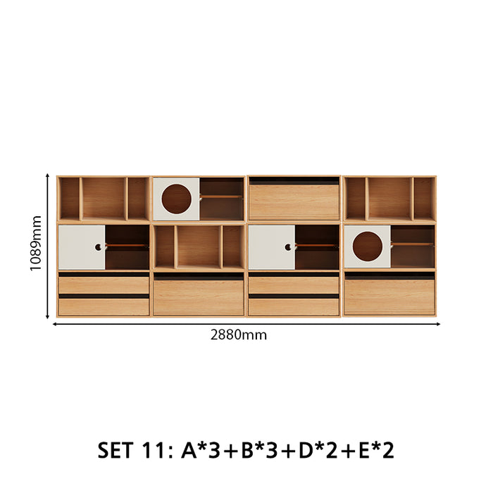 Mario Floor-standing Modular Storage Cabinet Chest Set for Home Natural Wood Color
