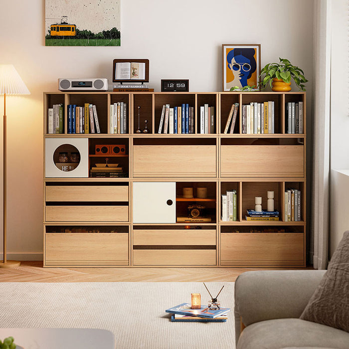 Mario Floor-standing Modular Storage Cabinet Chest Set for Home Natural Wood Color