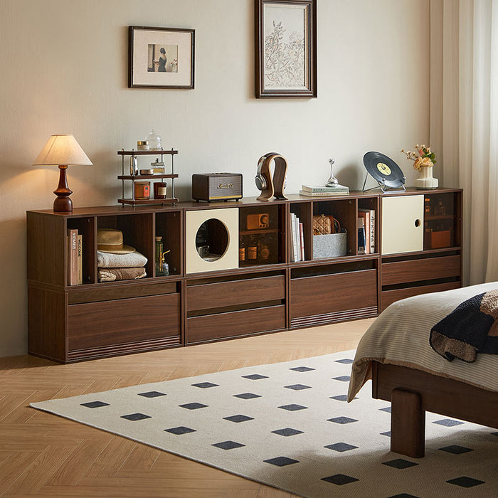 Mario Floor-standing Modular Storage Cabinet Chest Set for Home Walnut Color