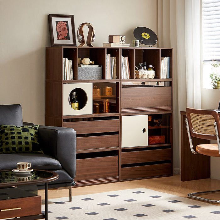 Mario Floor-standing Modular Storage Cabinet Chest Set for Home Walnut Color