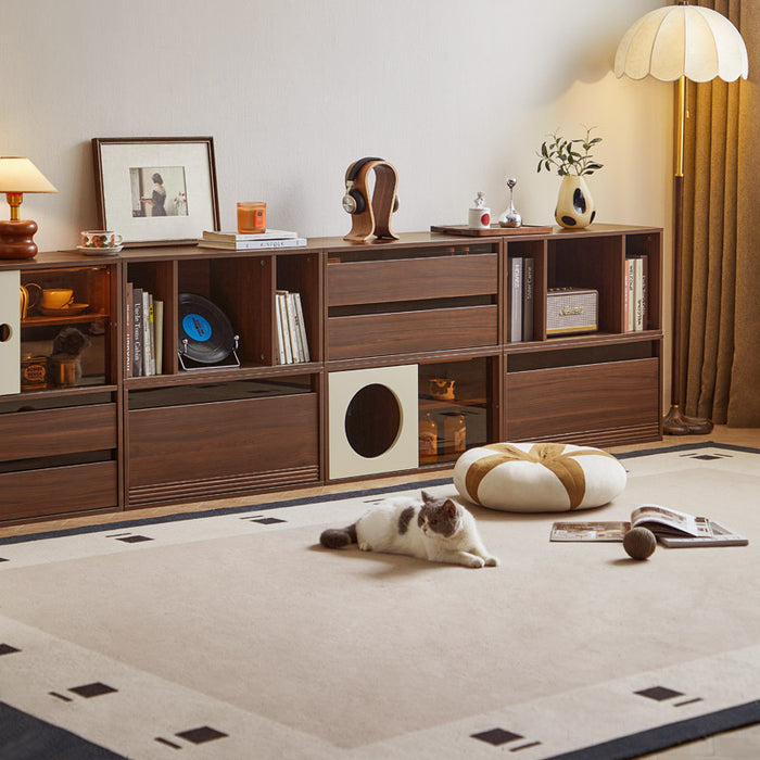 Mario Floor-standing Modular Storage Cabinet Chest Set for Home Walnut Color