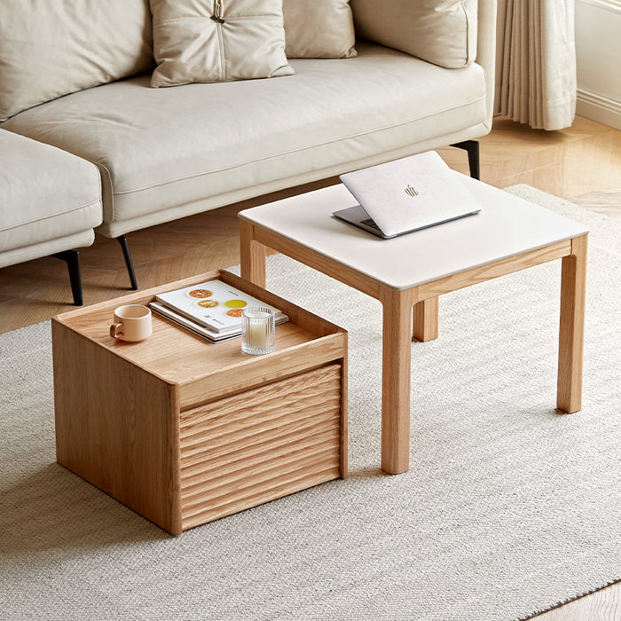 Marshall FAS-Graded Solid Oak Wood Coffee Table/Side Table Set With Ceramic Tabletop Multiple Color