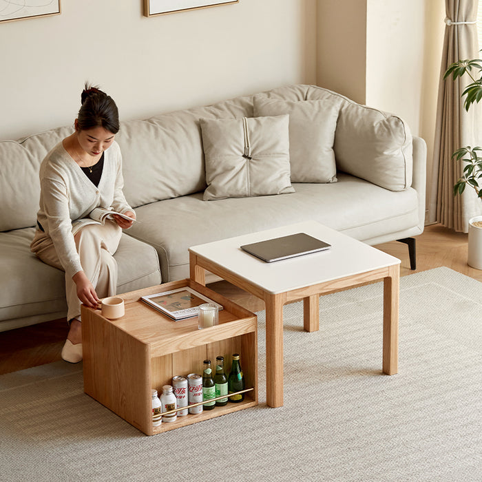 Marshall FAS-Graded Solid Oak Wood Coffee Table/Side Table Set With Ceramic Tabletop Multiple Color