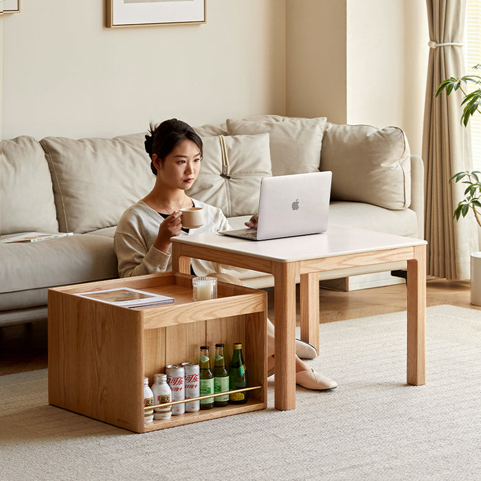 Marshall FAS-Graded Solid Oak Wood Coffee Table/Side Table Set With Ceramic Tabletop Multiple Color
