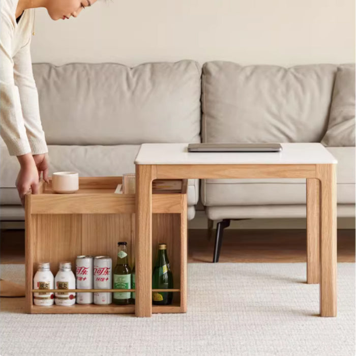 Marshall FAS-Graded Solid Oak Wood Coffee Table/Side Table Set With Ceramic Tabletop Multiple Color