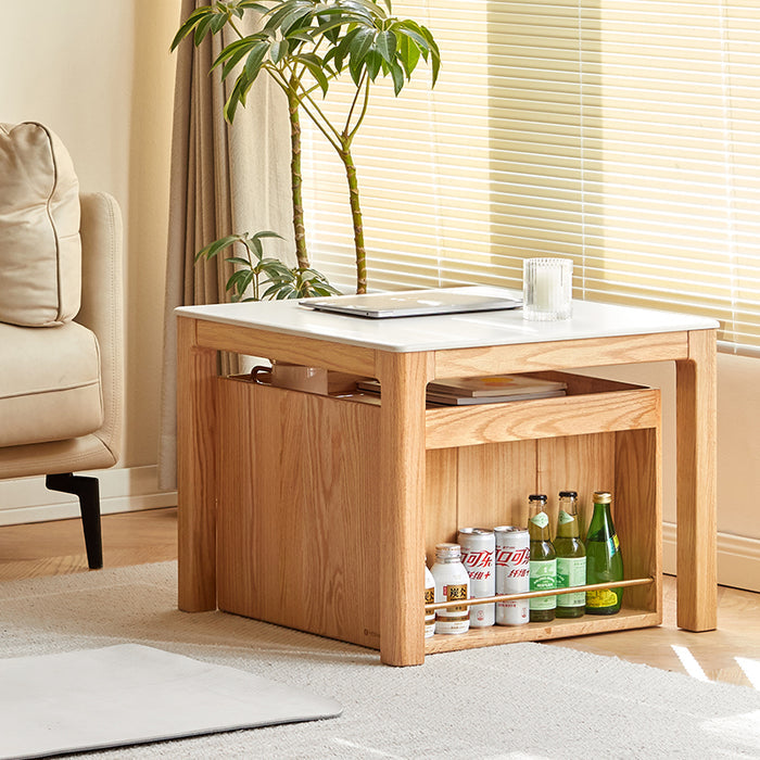Marshall FAS-Graded Solid Oak Wood Coffee Table/Side Table Set With Ceramic Tabletop Multiple Color