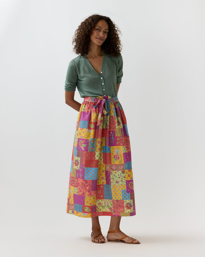 Mathilde Maxi Skirt in Multi Divali Patch Rustic Poplin