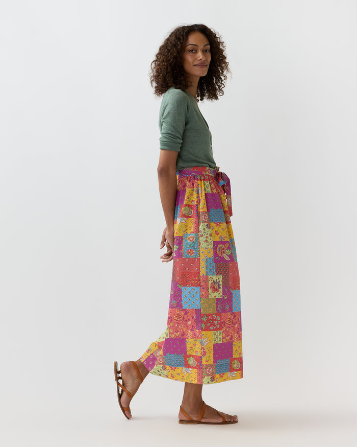 Mathilde Maxi Skirt in Multi Divali Patch Rustic Poplin