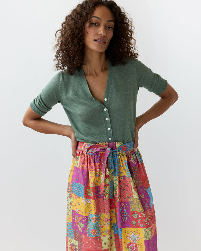 Mathilde Maxi Skirt in Multi Divali Patch Rustic Poplin