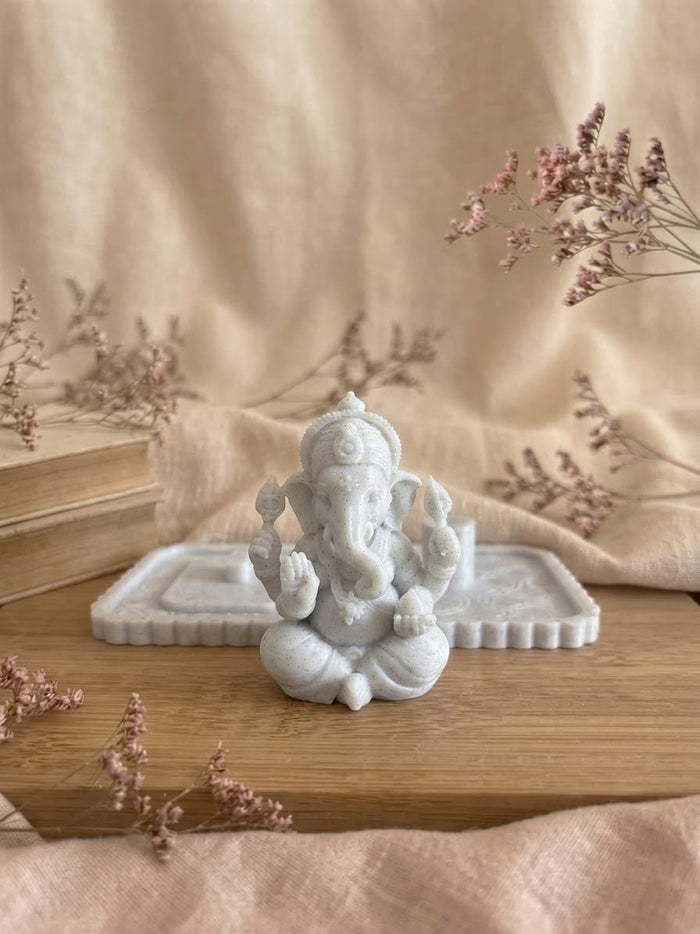 Modular Marble Baby Buddha & Baby Lord Ganesha Incense Burner Set (3D Printed) – 100% Solid Core Figurines & Energetically Charged