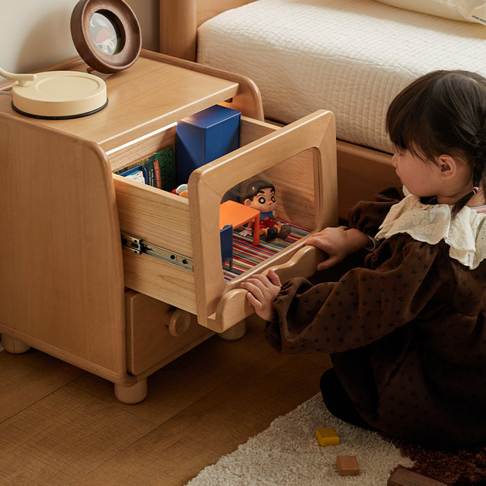 Norman 0.4m FAS-Graded Solid Beech Wood Children Side Table with Drawer/Light